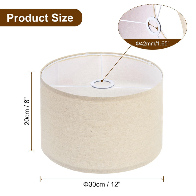 PATIKIL Drum Lamp Shades for Table Lamps 12"x12"x8" Linen Lampshade Easy Assembly Lamp Shade with E27 to E26/E14 Adapters for Floor Lamps Bedside Lamps Pendant Lights, Cream (1.65" Spider) 1