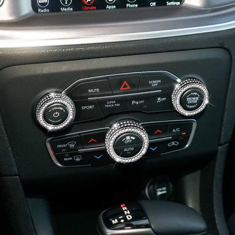 RZXKK Bling AC Air Conditioner Volume Tune Knob Button Cover Compatible with Dodge Challenger Charger Durango Journey Chrysler 200 300 300s Jeep Cherokee Grand Cherokee