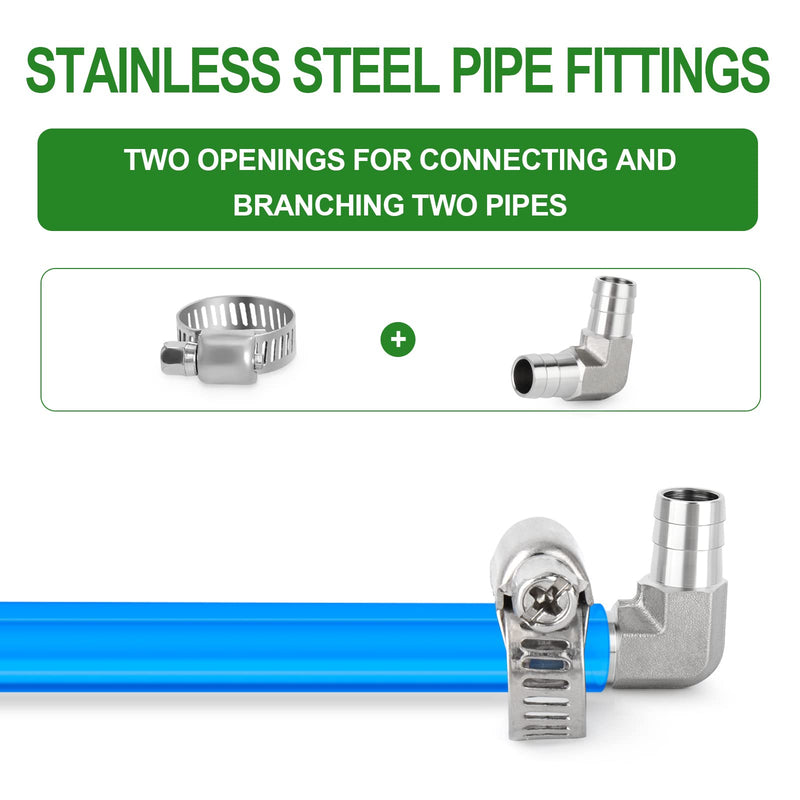 TAISHER 2PCS 304 Stainless Steel 90 Degree Elbow Hose Barb Fittings 5/16" Barb x 5/16" Barb for Fuel/AIR/Lquid/Gas with 4PCS Hose Clamp 5/16" Barb x 5/16" Barb（90 Degree） 2