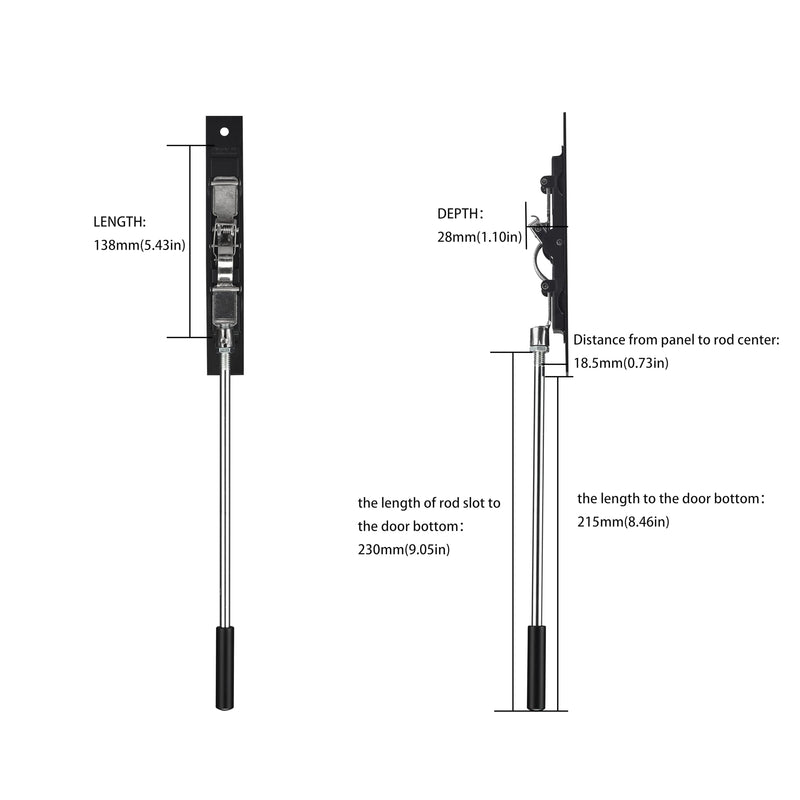 TOGU 2 Pack 10 "Extension Flush Bolt, Flush Bolt for Double Door,Used As Alternative Tools for French Door Lock, Fixed A Variety of Doors, Matte Black 10 inch-2pcs