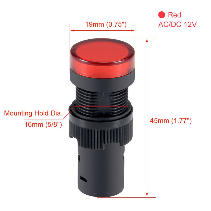 uxcell Indicator Lights AC/DC 12V Pilot Light Red LED, Flush Panel Mount 5/8" 16mm 3Pcs