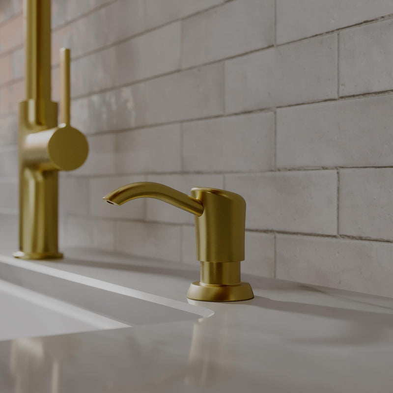 Karran SD45 Kitchen Soap Dispenser, Built-in Countertop Soap/Lotion Pump with 47" Extension Tube for Large Bottles, Dual Refill System, Commercial-Grade Durability (Spot Free Brushed Gold) Spot Free Brushed Gold