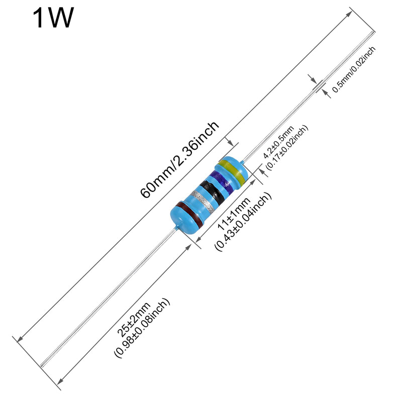 100pcs 82 ohm Resistor 1W, 1 Watt ±1% Tolerance Metal Film Fixed Resistor, Multiple Values of Resistance Optional [E10P002] 82 ohm