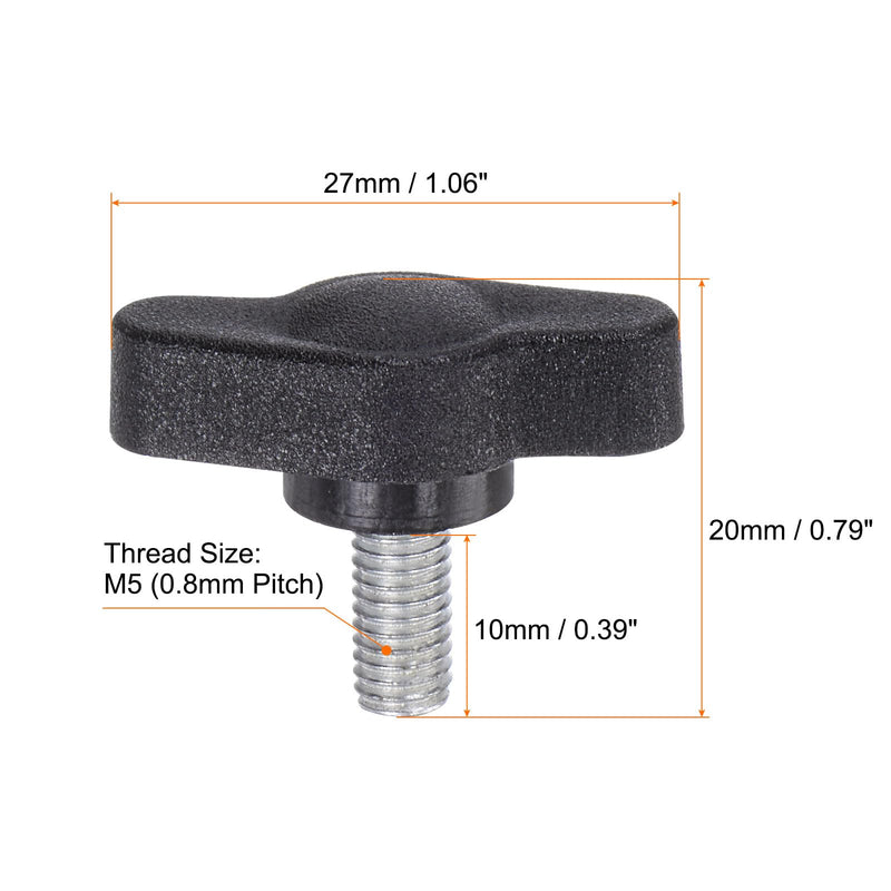 HARFINGTON 20pcs Tee Wing Knobs Thumb Screws M5 x 10mm Standard Male Thread Plastic T Knobs Handles Hand Clamping Knobs Grip Thumbscrew, Black