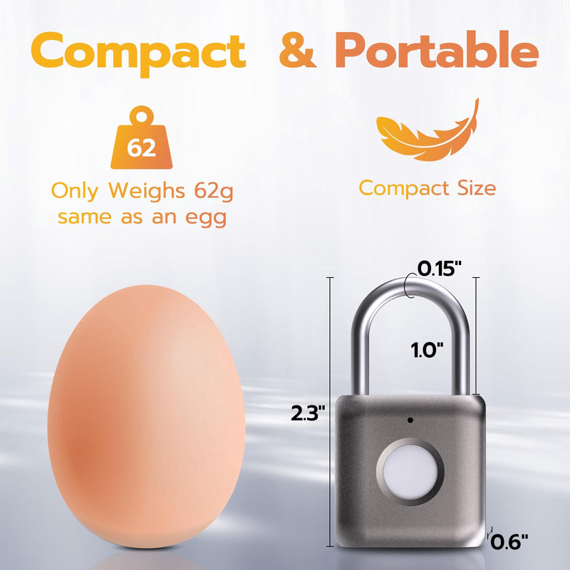 Pothunder Fingerprint Smart Padlock Lock, Biometric Metal Keyless Thumbprint Lock, Waterproof, USB Rechargeable, for Gym Locker, School Locker, Luggage, Backpack, Suitcase(Gray) Gold