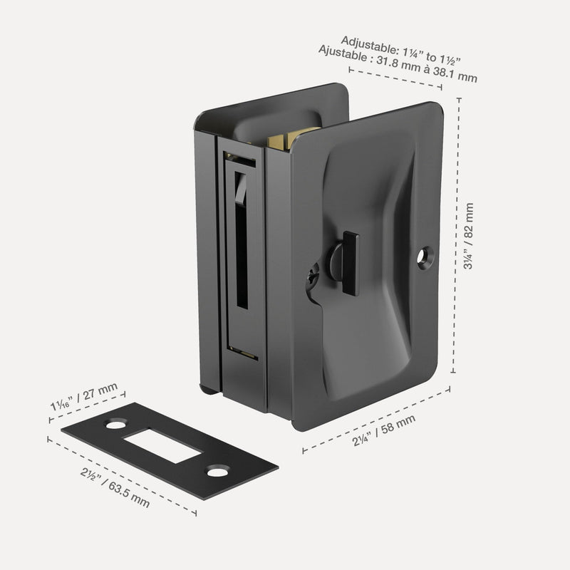 Richelieu Hardware 1701FBPSBC Onward Rectangular Pocket Door Pull with Privacy Lock, 3-1/4 in (82 mm), Black 3 1/4-in