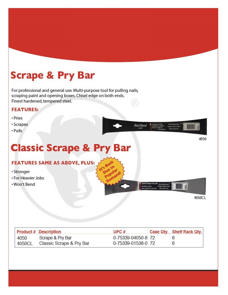Red Devil 4050CL Classic Scrape & Pry bar Silver 1 Pack