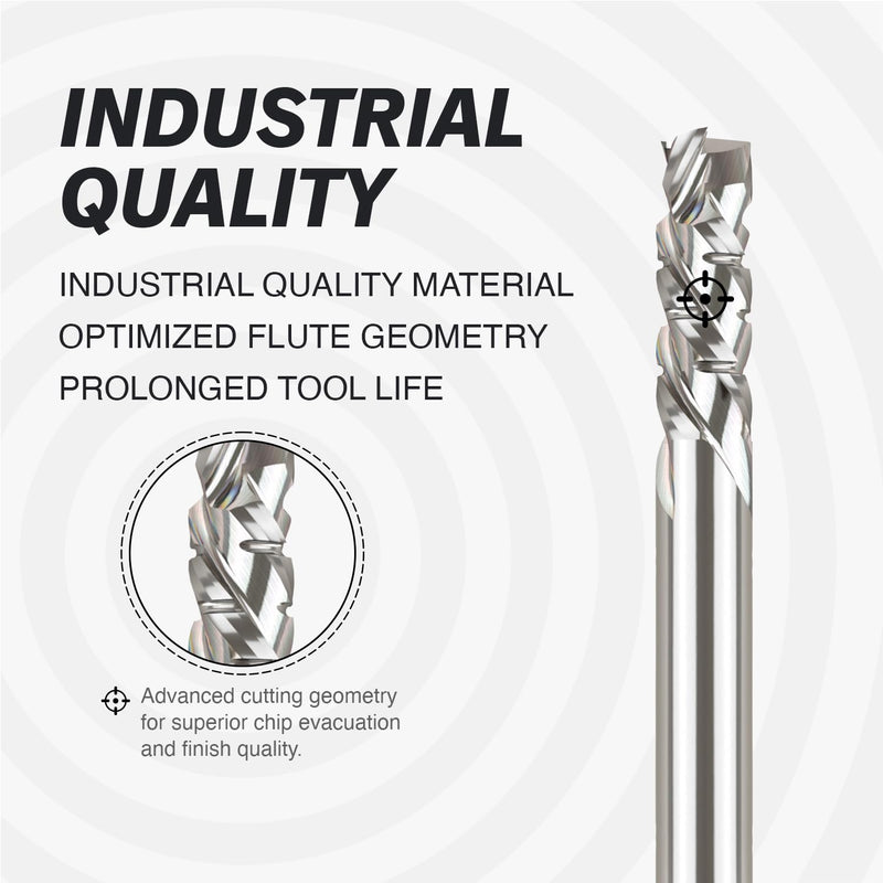 ZahyoX 3/8" Shank Compression Chipbreaker Bit, Spiral CNC Router Bits, 3/8" Cutting Dia, 7/8" Cutting Length, 3" Overall Length, 3 Flutes, CNC End Mill