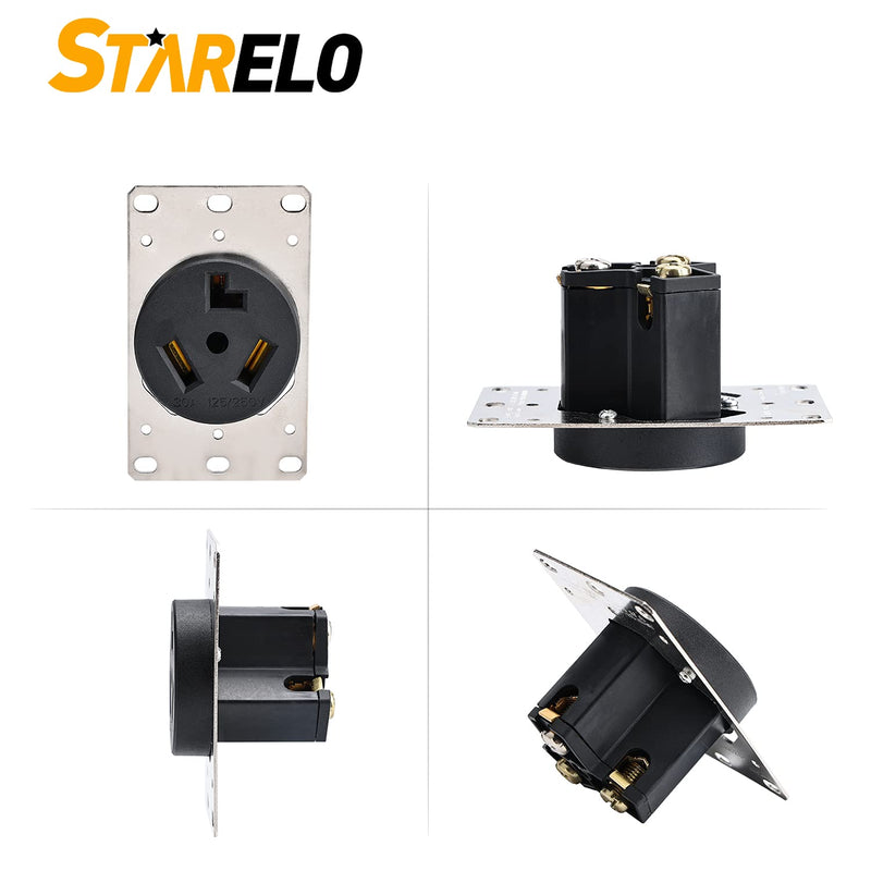 STARELO Flush Mounting Receptacle 10-30R, 30A 125/250V 3 Pole 3 Wire, No Grounding, Straight Blade, Outlet for Electric Dryers, Heavy Duty Industrial Grade Power Receptacle, (10-30R)