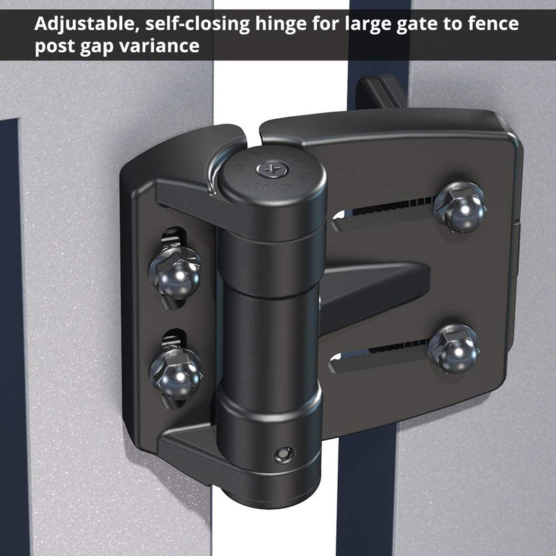 D&D Technologies TCAMA2 Multi-Adjust Regular Duty Gate Hinges, for Self Closing Metal, Wood, Vinyl Gates up to 55 Pounds, 3-Way Adjustable, Gap up to 2", Black, 2 Count For Gate Gap up to 2 in