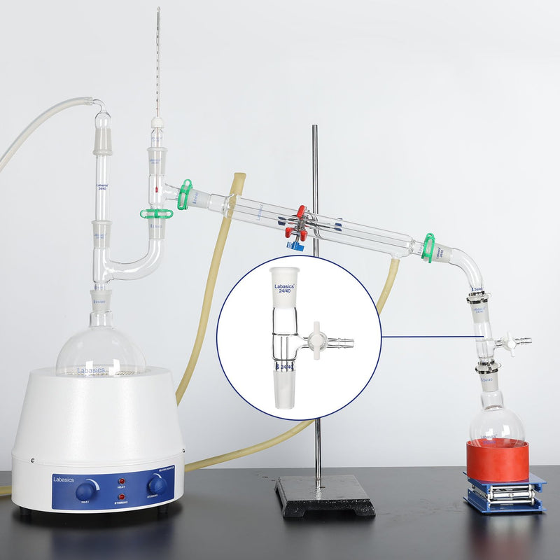 Labasics Vacuum Take Off Adapter, Borosilicate Glass Vertical Take Off Adapter with PTFE Stopcock, Standard 24/40 Joint
