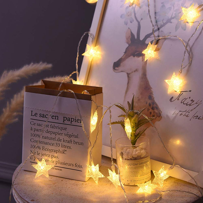 ANJAYLIA 20 LED Star String Lights 10 FT Fairy Christmas Lights Battery Operated for Indoor & Outdoor, Party, Wedding and Holiday Decorations Warm White 10 Feet