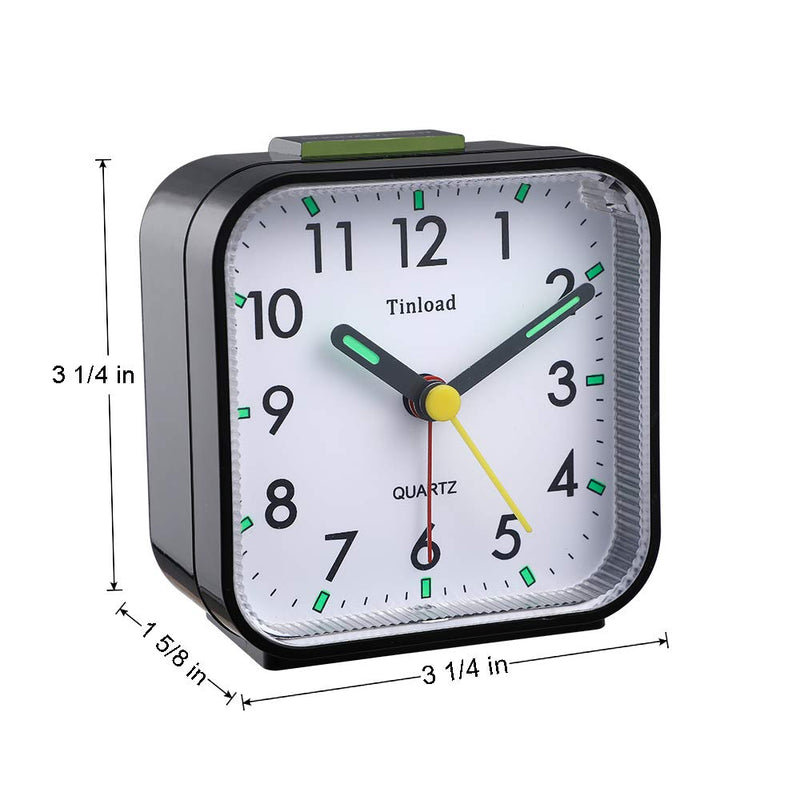 Small Battery Operated Analog Travel Alarm Clock Silent Non Ticking, Gentle Wake, Ascending Beep Sounds, Snooze,Lighted on Demand, Easy Set(Black) Black