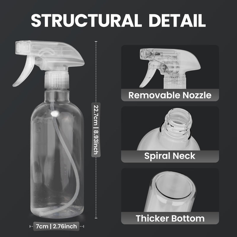 DIYSELF 2 Pack Spray Bottles for Cleaning, Empty Spray Bottle Clear, Plastic Spray Bottles Heavy Duty, Water Spray Bottle with Adjustable Nozzle, Mist/Stream, 16oz Spray Bottle for Hair, Plants, Pets 2-Pack