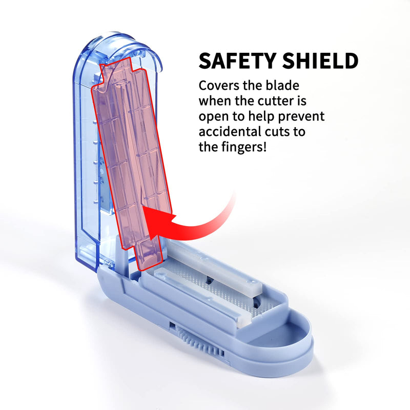 Multiple Pill Splitter, Adjustable Pill Cutter, Stainless Steel Cutting Blade & Blade Guard, with Accurate Pill Alignment, for Cutting Small Pills or Large Pills in Half (Blue) Blue