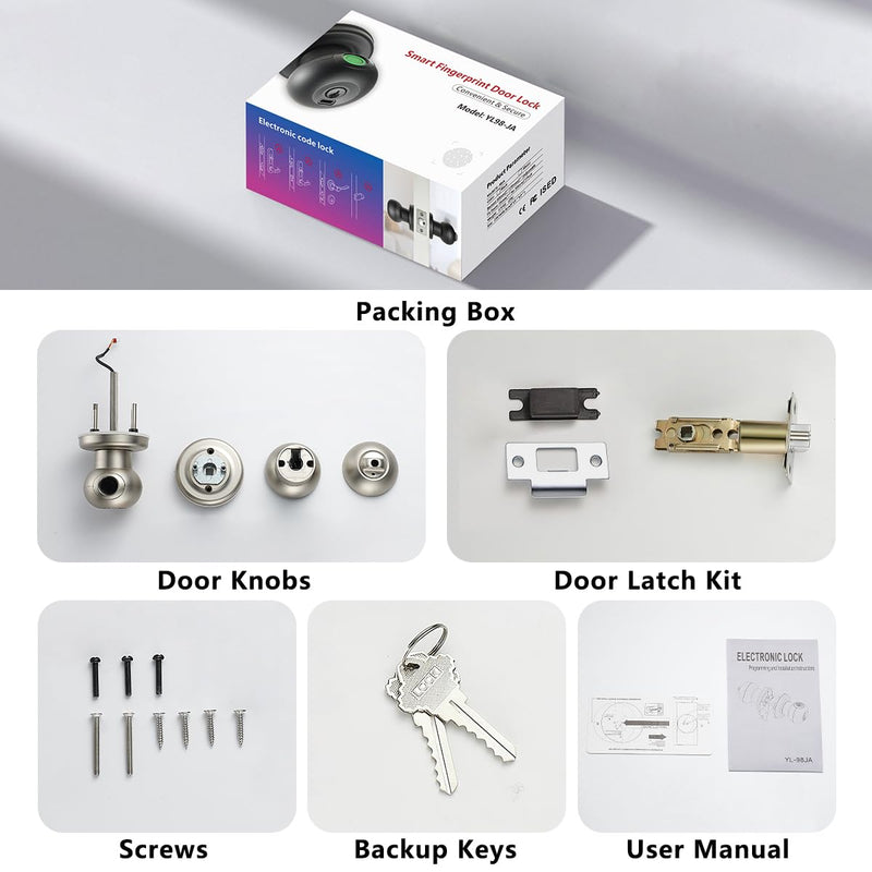 Fingerprint Door Lock, Smart Fingerprint Door Knob with Lock, Biometric Door Lock, Keyless Thumbprint Entry Door Lock for Bedrooms, Hotels, Apartments, Offices and Garages 1 Silver