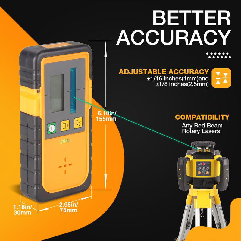Digital Rotary Laser Receiver with Dual Display and Built-In Bubble Level, Compatible with All Green Rotary Lasers - Rod Clamp Included (Green Beam-RD-FT-G) Green Beam-RD-FT-G