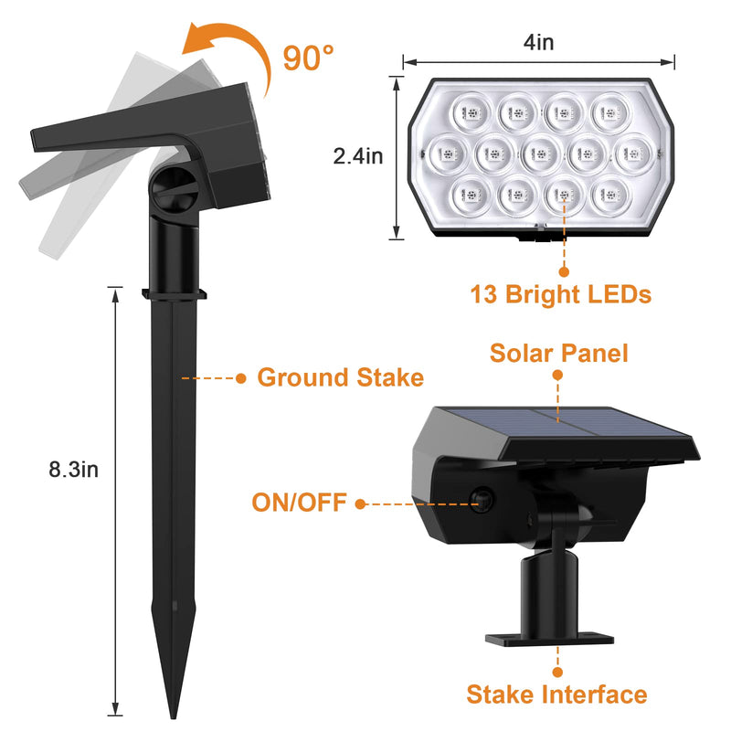 Solar Spot Lights Outdoor Color Changing,[7 Modes/4 Pack] Christmas IP65 Waterproof Landscape Spotlights, Dusk to Dawn Solar Powered Security Light for Patio Gate Walkway Pool Garden Yard Driveway Colorful 4 Pack