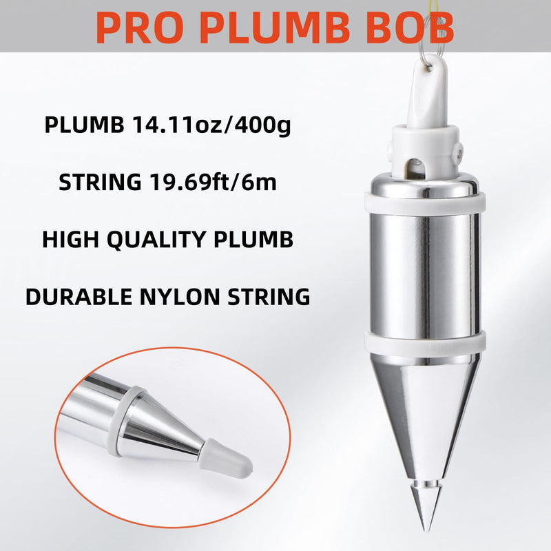 Retractable Plumb Bob Tool for Construction Industry Assignments, 14 oz(400g) Magnetic Plumb Bobs with 19 ft, Can Automatically Stretch the Line & Quickly Stabilize