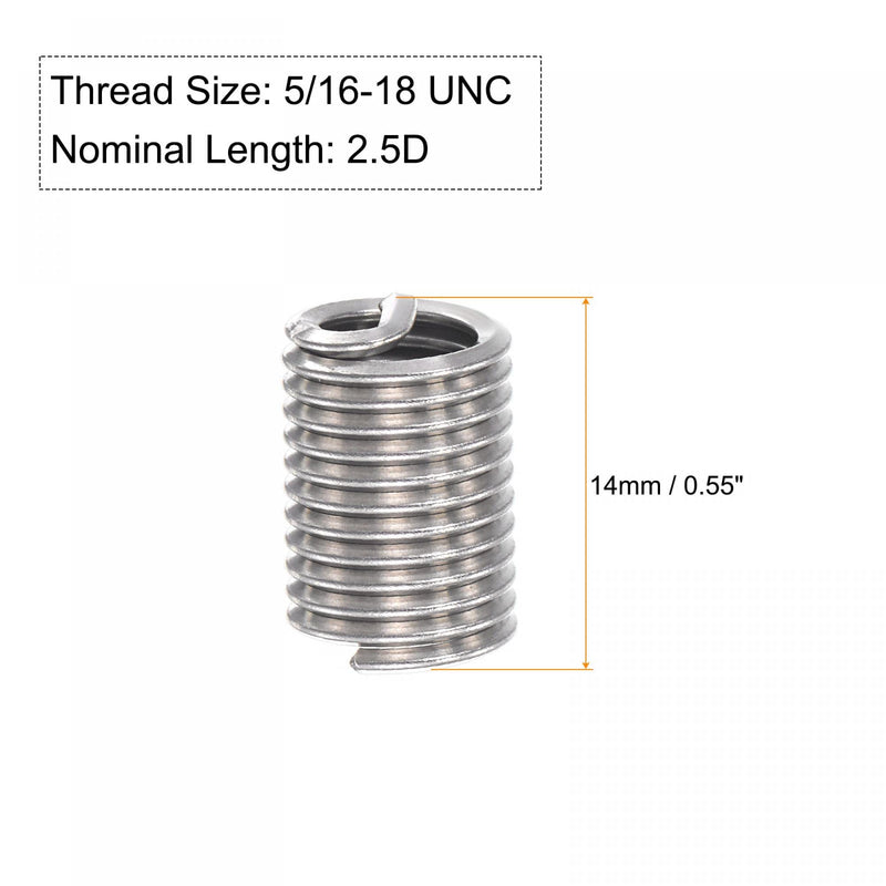 uxcell Wire Thread Inserts 5/16-18 UNC 2.5D 304 Stainless Steel Helical Type Coiled Wire Screw Repair Threaded Sleeve Steel Sheath 10pcs
