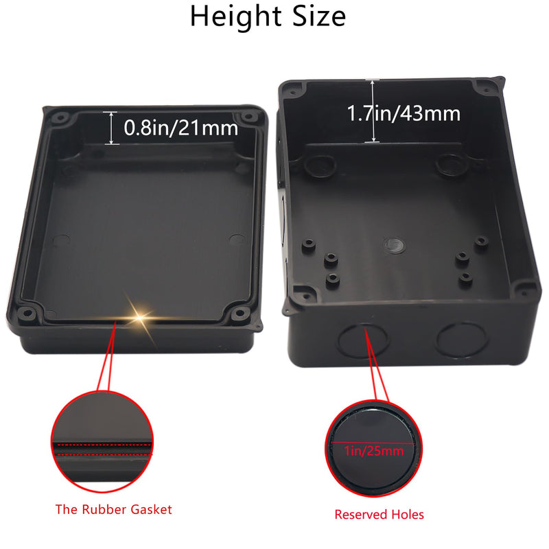 Electrical Box, Outdoor Waterproof Box IP65 Junction Box with Reserved Holes,ABS Plastic Project Box Power Cord Enclosure Black 5.9 x 4.3 x 2.8 inch(150x110x70mm) 5.9" x 4.3" x 2.8"