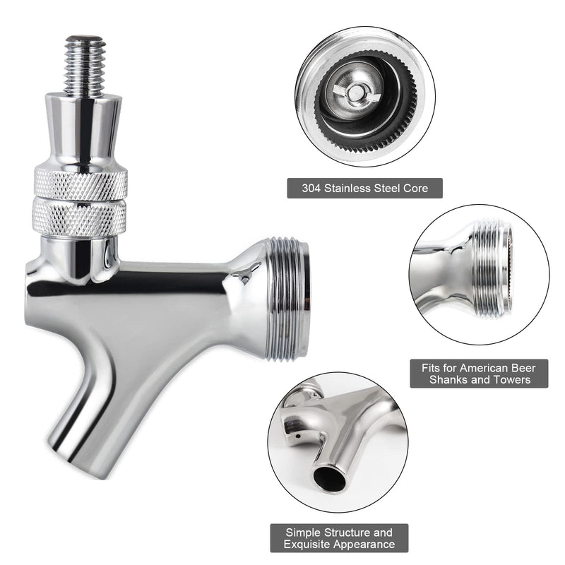 Draft Beer Faucet Beer Line Shank Kit Kegerator Parts Beer Tower Dispenser Replacement Set Self-Closing Beer Tap Wrench I.D.3/16” Beer Tubing 1/4”Keg Coupler Barb Cleaning Brush Tap Cover