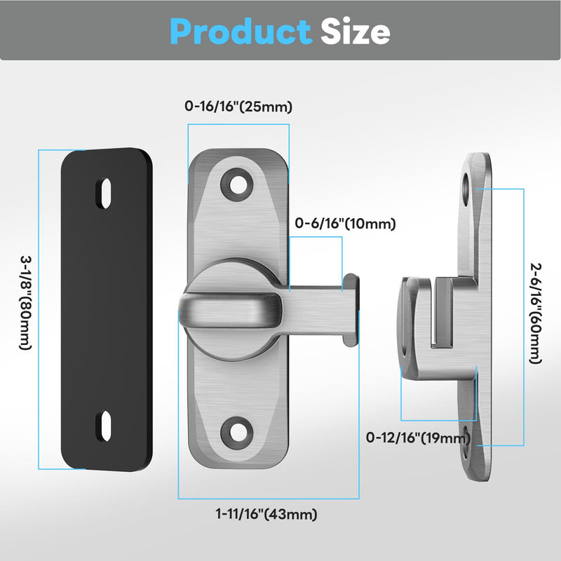 Barn Door Lock, 90/180 Degree Flip Door Locks, Protect Privacy Sliding Gate Latch for Garden, Bathroom, Fence, Outdoor, Shed (Silver-1 Pc) Silver-1 pc