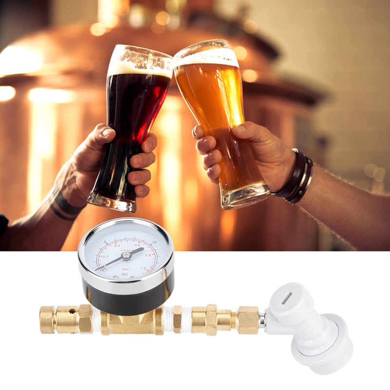 Beer Brew Adjustable Pressure Relief Valve, 0-15psi CO2 Regulator Ball Lock Connector with Gauge for Home Brewing Beer