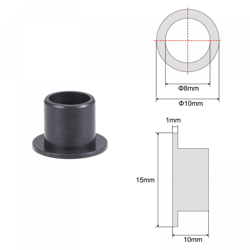uxcell Flanged Sleeve Bearings 8mm Bore 10mm OD 10mm Length POM Wrapped Oilless Bushings Black 4pcs 8x10x10mm