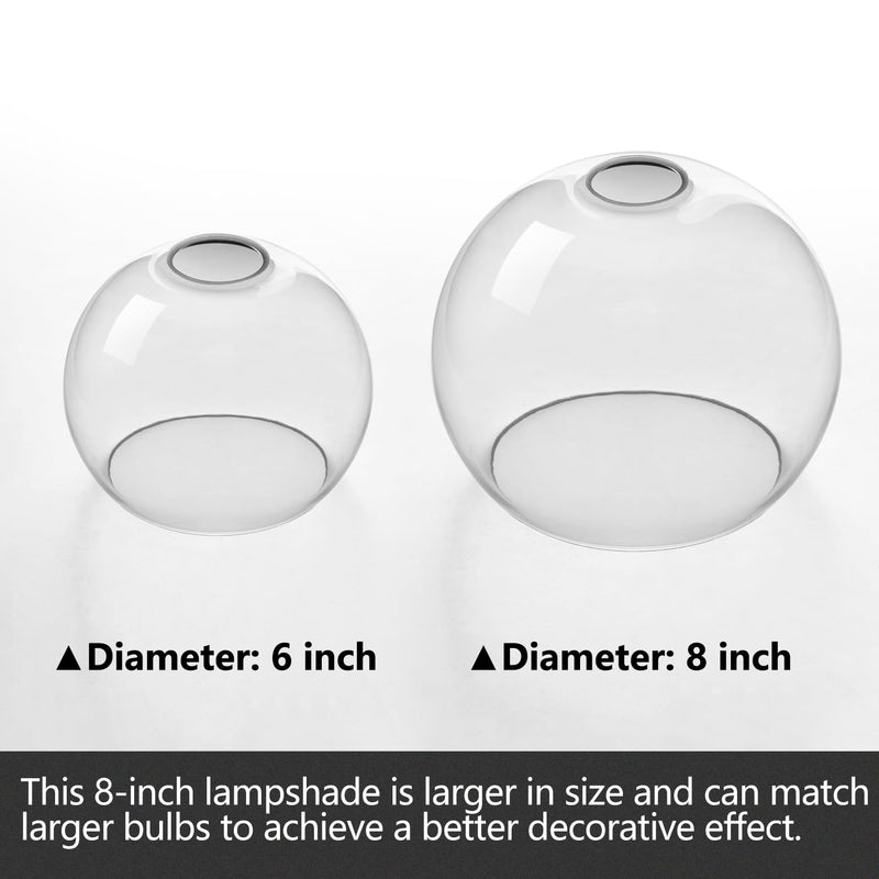 Fixture Replacement Globe Shade with 1.65 Inch Fitter, 8 Inch Diameter, E26 Base 1-5/8 Inch Fitter, Glass Lampshade Cover for Pendant Wall Sconce Chandelier Vanity Light (Clear) Clear