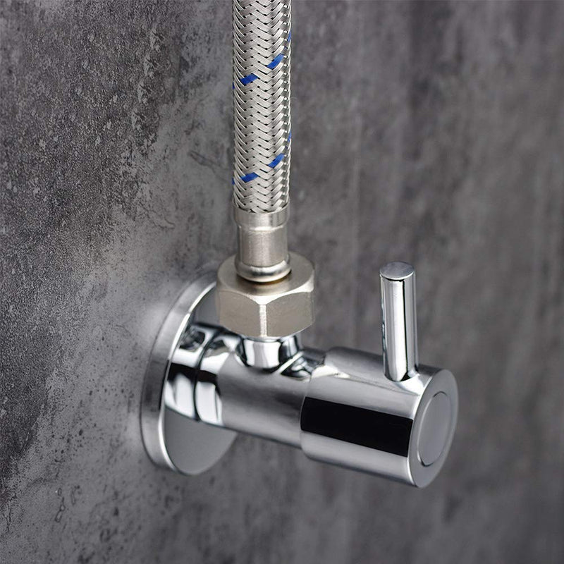 Earl Diamond Modern Solid Brass Angle Stop Valve Shut Off Quarter Turn Water Bathroom Shower Plumbing Commercial 1/2 inch Male IPS G1/2 Round Handle (Polished Chrome)