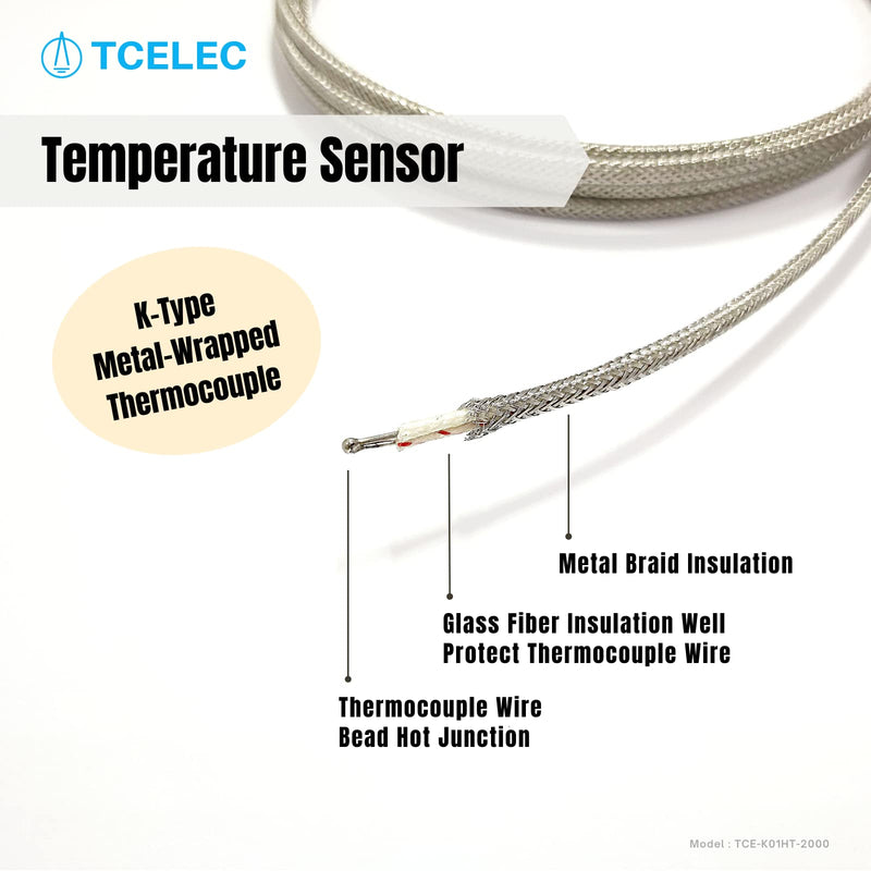 TCE-K01HT-2000 K Type Metal Wrapped Durable and High Temperature Resistant Thermocouple Sensor Probe for Oven and Furnace with Temperature Range from 77℉ to 932℉