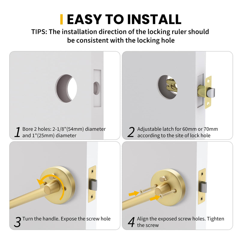 goldenwarm 1 Pack Exterior Gold Door Handle with Deadbolt, Single Cylinder Deadbolt and Entry Door Handle Set,Brushed Gold Front Door Lock Set Deadbolt Set
