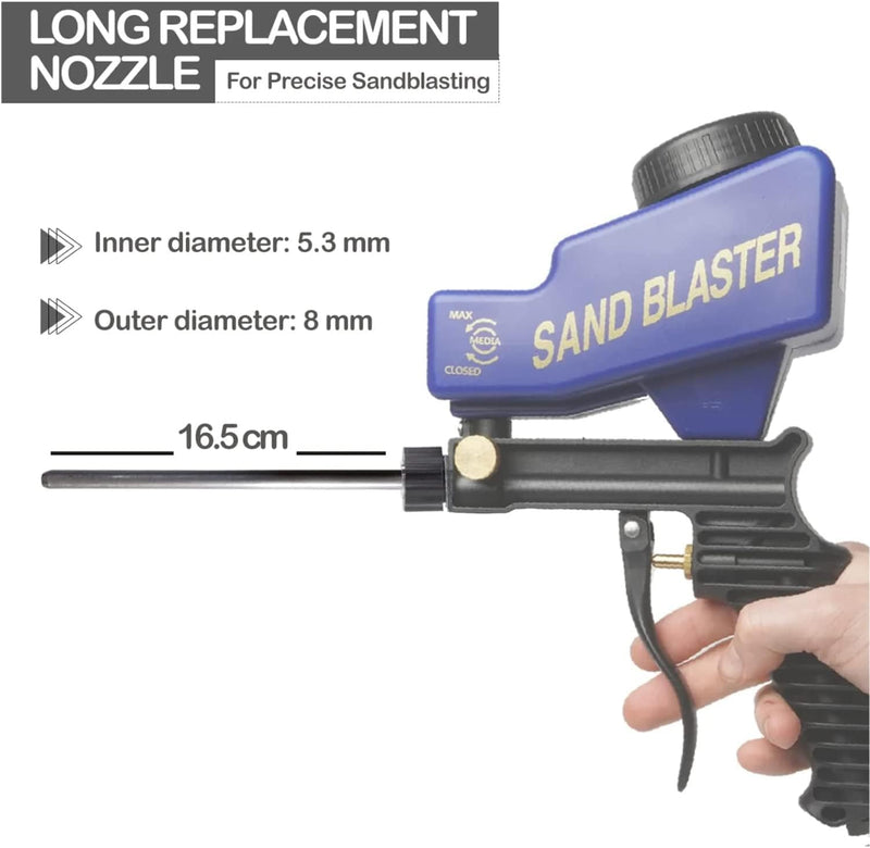 LE LEMATEC Professional Sand Blaster Long Nozzle Attachment - Ultimate Precision Sandblasting Tip for Air Compressors | Powerful Soda & Walnut Blasting Wand for Flawless Spot Cleaning