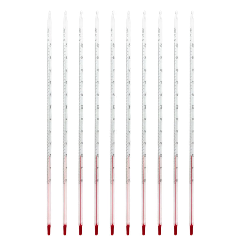 10Pcs Lab Glass Celsius Thermometer -20 to +200℃ Length 300mm Laboratory Red Line Temprature Meter 10