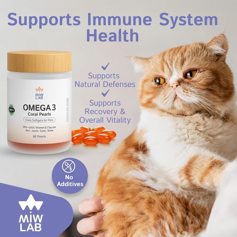 Omega 3 Fish Oil for Dogs and Cats EPA + DHA + Taurine + Vitamin E Vet Developed Formula 60 Softgels Supplement for Strong Joints Arthritis Support Soft Coat and Natural Shine Wild-Caught Salmon
