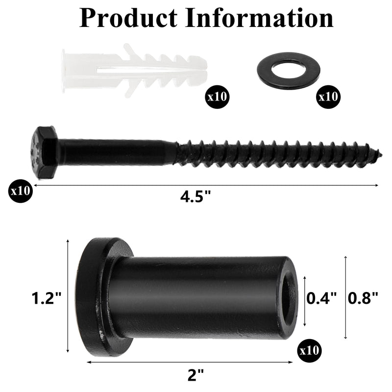 Peohud 10 Set Barn Door Spacers, 2" Sliding Barn Door Hardware Kit, Heavy Duty Replacement Wall Spacers with Lag Bolts Wall Anchor for Connecting Track Connection Device