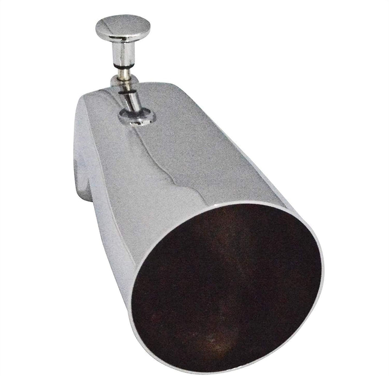 Tub Spout with Front Diverter, 1/2 inch IPS Female Front End Thread, 5-1/4 inch Overall Length, for 4 inch to 4-3/8 inch Length Galvanized Pipe Nipple, Polished Chrome Finish