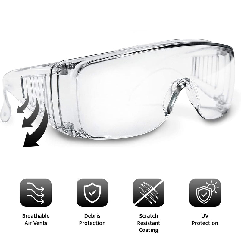 Aqulius Over Glasses Safety Glasses & Safety Goggles - 12-Pack, Clear Polycarbonate - Anti-Fog & Scratch-Resistant Bulk Eye Protection for Sanding & Shooting - ANSI Z87+ Rated Side Shields