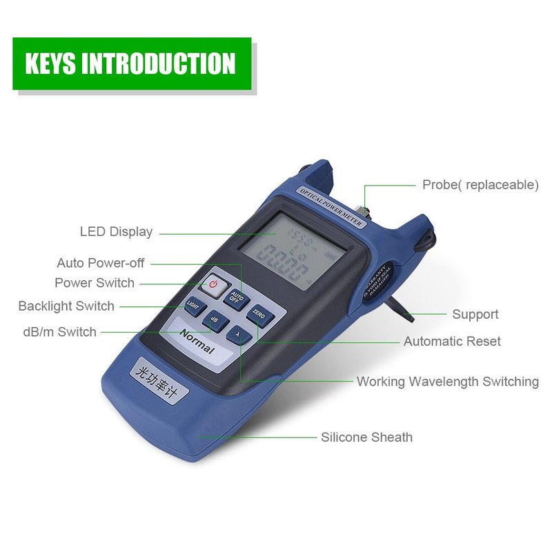 Optical Power Meter Tester-High Fiber Optical Power Meter High Sensitivity Power Meter Adapter with FC/SC Connector,48 Hours Super Long Standby Time