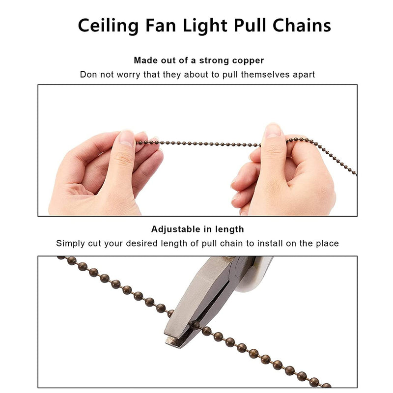 Ceiling Fan Pull Chain Set, 4 Pieces Bulb and Fan Pattern Pull Chain Extension Fan Pull Chain Pendant 12 Inch Ceiling Fan Chain Extender with Ball Fan Chains Connector (Red Bronze) Red Bronze
