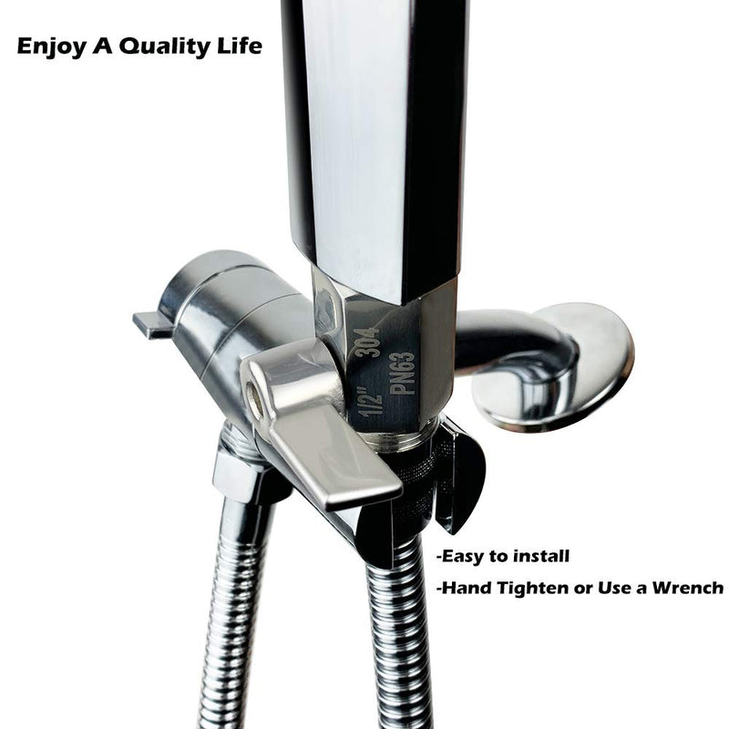 Showerhead Shut Off Valve with Stainless Handle, 304 Stainless Steel Mini Ball Valve(1/2" Female X Male) NPT Thread, Water Flow Control Valve Regulator Chrome, Shower Head Flow Control Valve 1