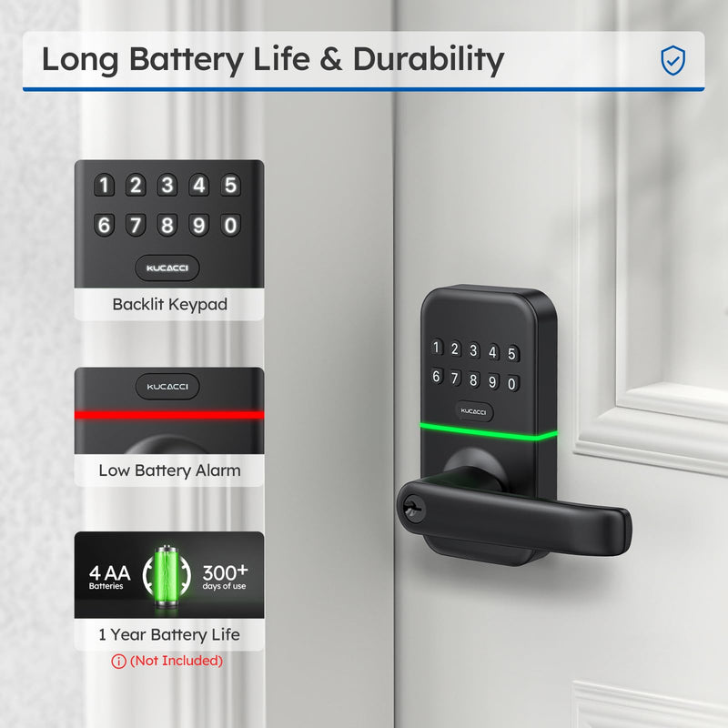 Smart Door Handle Lock with Keypad: Kucacci Keyless Entry Digital Knob for Front Door - Electronic Smart Lock with Keypad - Exterior Code Door Knob - Easy Installation