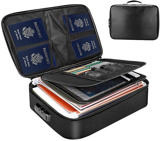 Fireproof Document Box with Lock,File Safe Bag for Home,Multi-Layer Important Document Organizer,Office Paper Storage File Folder Box for Laptop Certificates Passport,Portable Waterproof Pro-FP Box