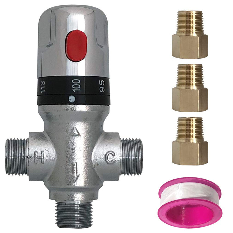 Three-way Thermostatic Mixing Valve,1/2NPT Connections,Solid Brass