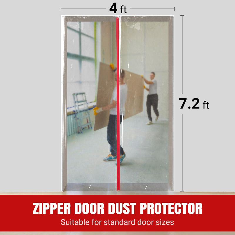 (2-Pack) 4 ft x 7 ft Plastic Zipper Door Dust Protector (Red Zippers) - Heavy-Duty Plastic Sheeting with Zipper Door Dust Protection - Easy to Install and Remove - Includes 3 cm x 10 m Gaffer Tape 2