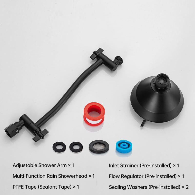 Joyrain 11-Inch Adjustable Shower Arm Extension | Unique Locking Gear Design | Universal G1/2 Fit for Standard Fixed Showerheads | Multiple Colors (Matte Black) Matte Black