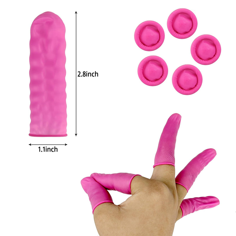 100 Pcs Finger Protectors, Disposable Finger Covers, Latex Anti-Static Finger Tip Rubber Protect Keeping Dressing Dry and Clean (Pink, M) Pink