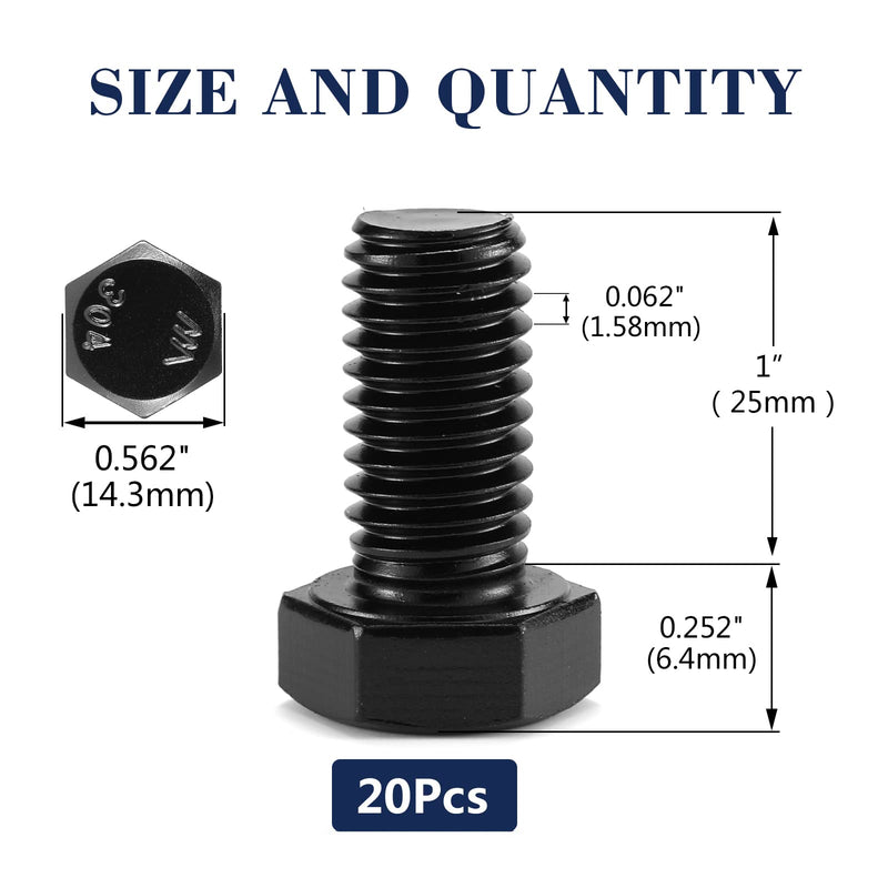3/8-16 x 1 Inch Hex Head Screw Bolt, 20Pcs 18-8 (304) Stainless Steel, Fully Threaded,Black Oxide by SG TZH 20 3/8-16 x 1"