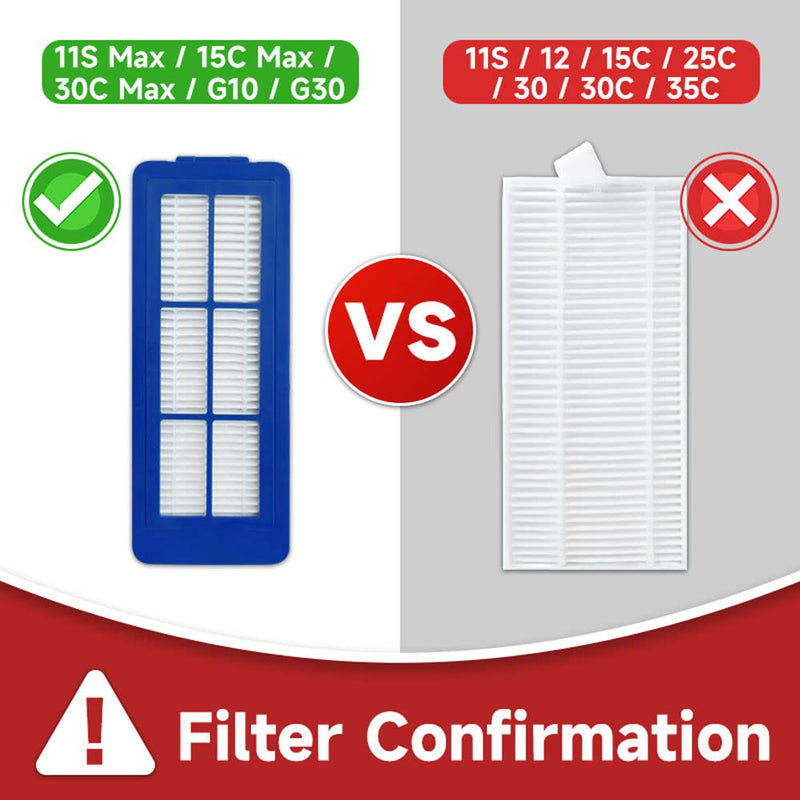 Spare Accessories Compatible with eufy 15C Max, G32 Pro, 11S Max, G30, 30C Max, G20 Hybrid Robotic Vacuum Cleaner Replacement Parts Include: 1 Roller Brush 6 Side Brushes 5 Unibody Filter NOT for 11S